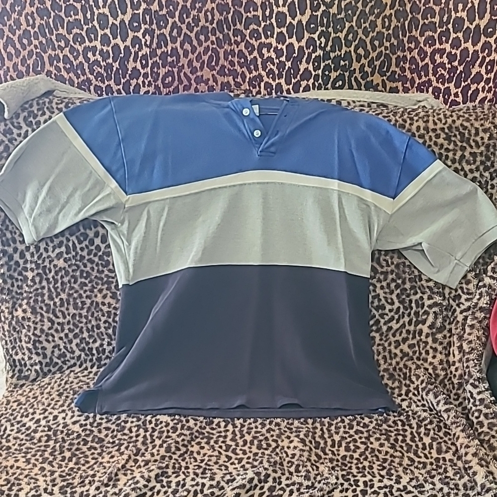 Men's Blue and Gray Colorblock Shirt